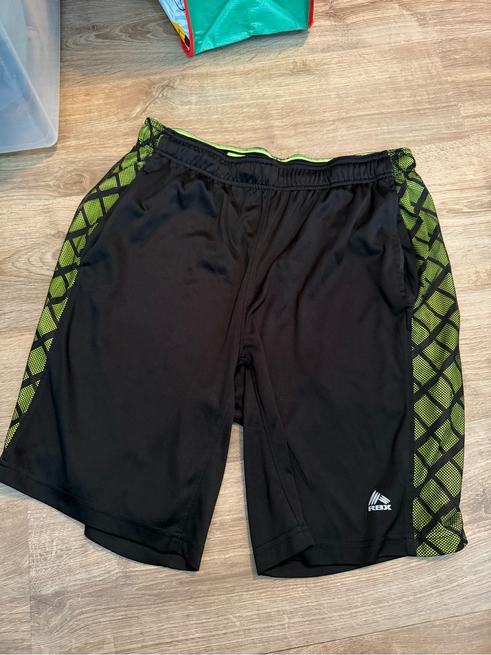 RBX Men’s Black Athletic Shorts with Lime Green Side Panels